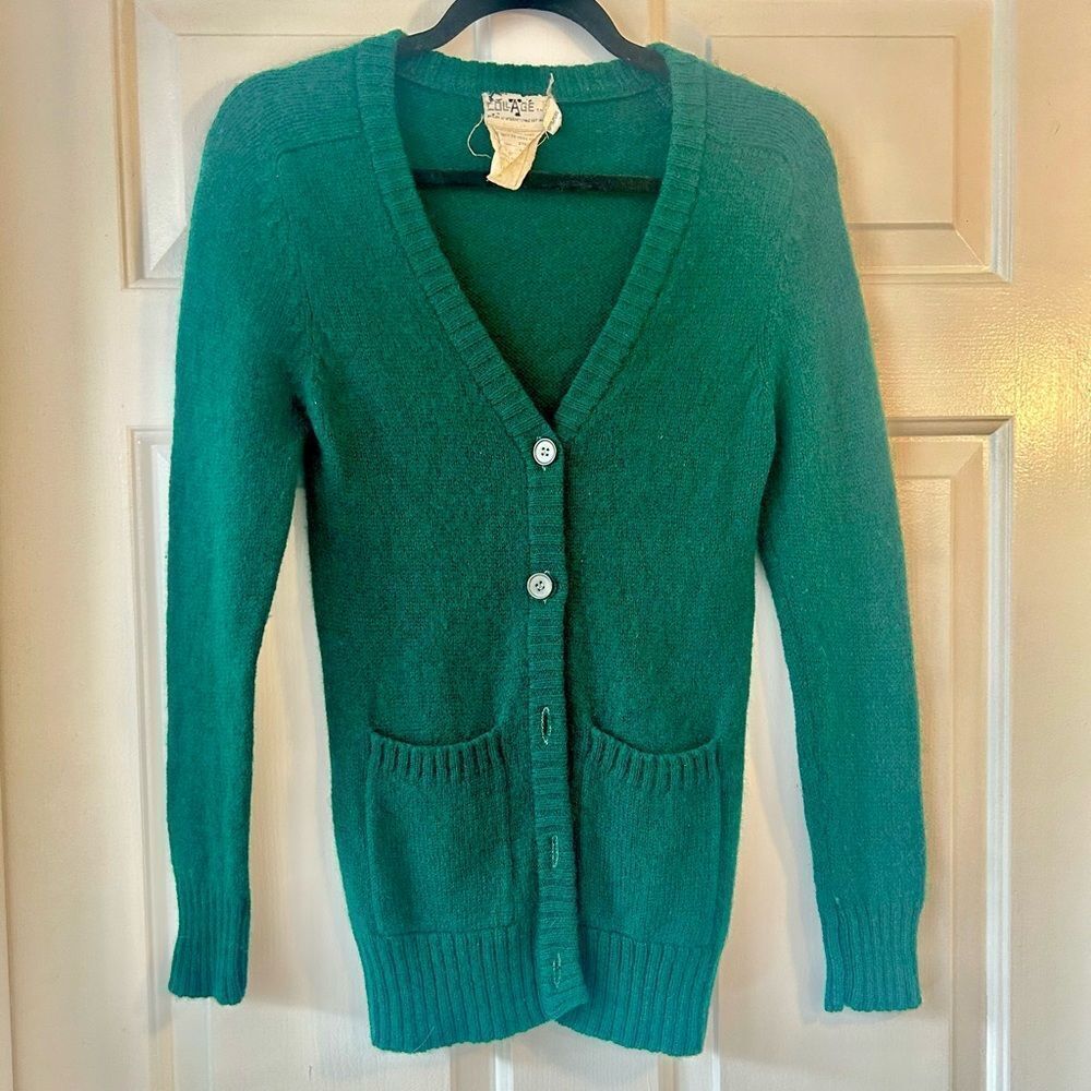 Vintage Collage 100% Scottish Shetland Wool Emerald Green Sweater